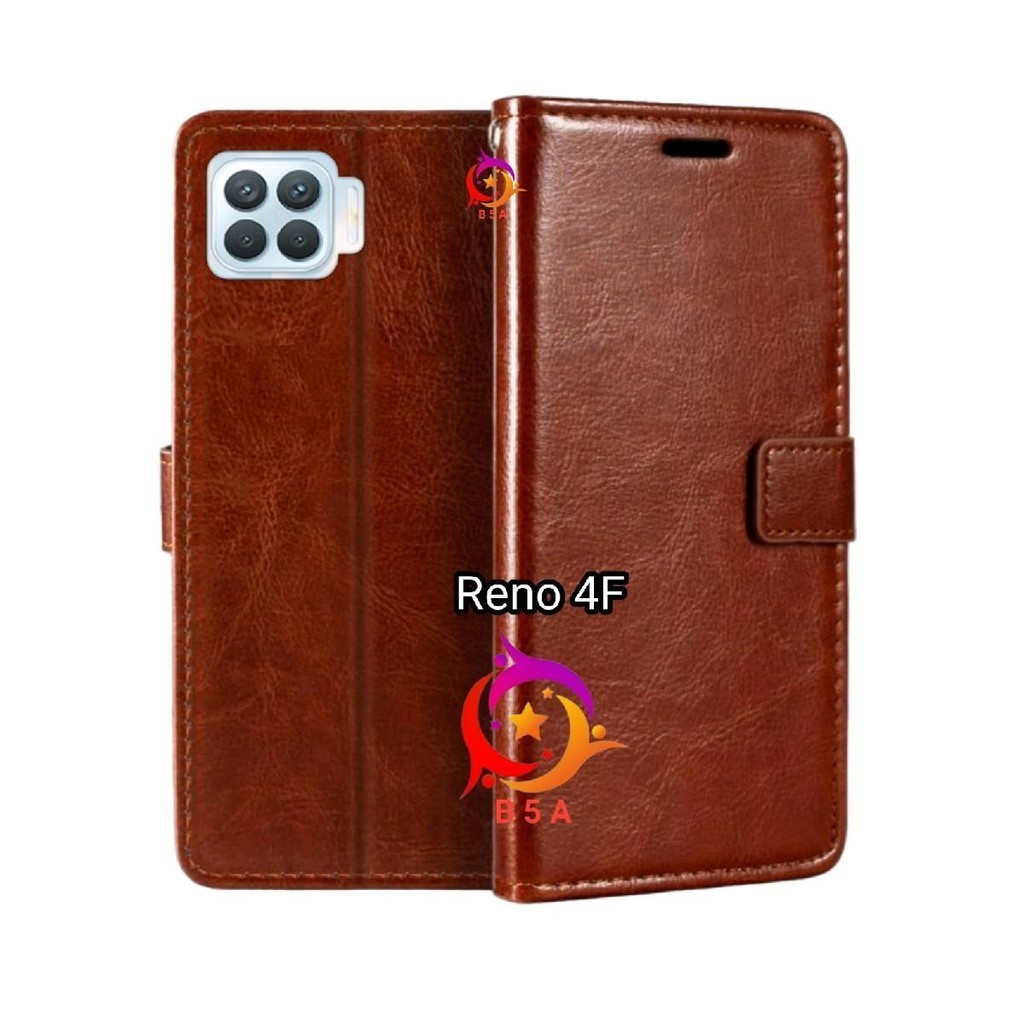OPPO RENO 4F Flip Cover Wallet Leather Casing Dompet Kulit ( Case Untuk RENO 4F ) Slot Card Warna Hi