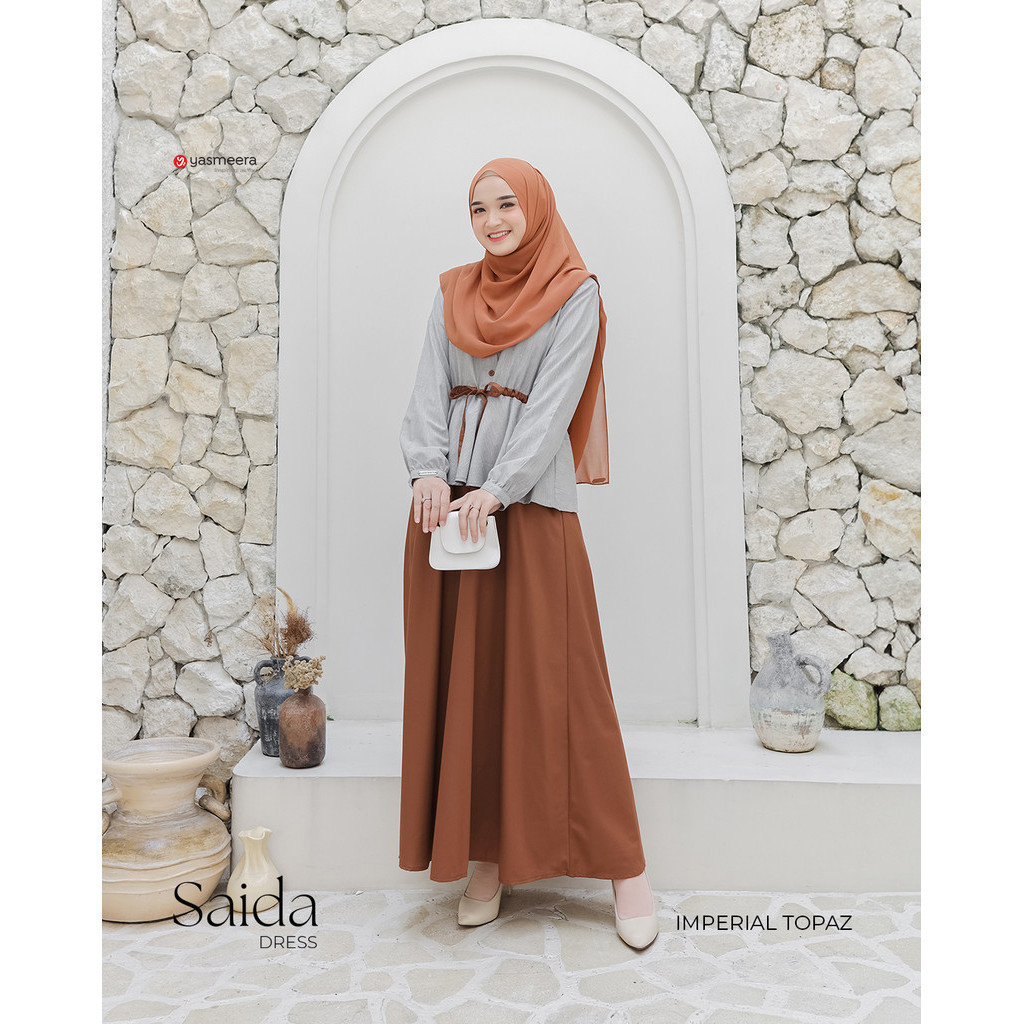 Yasmeera Saida Dress Green Purple Topaz Katun Dobby Raphea Toyobo Gamis Look Korean Terbaru