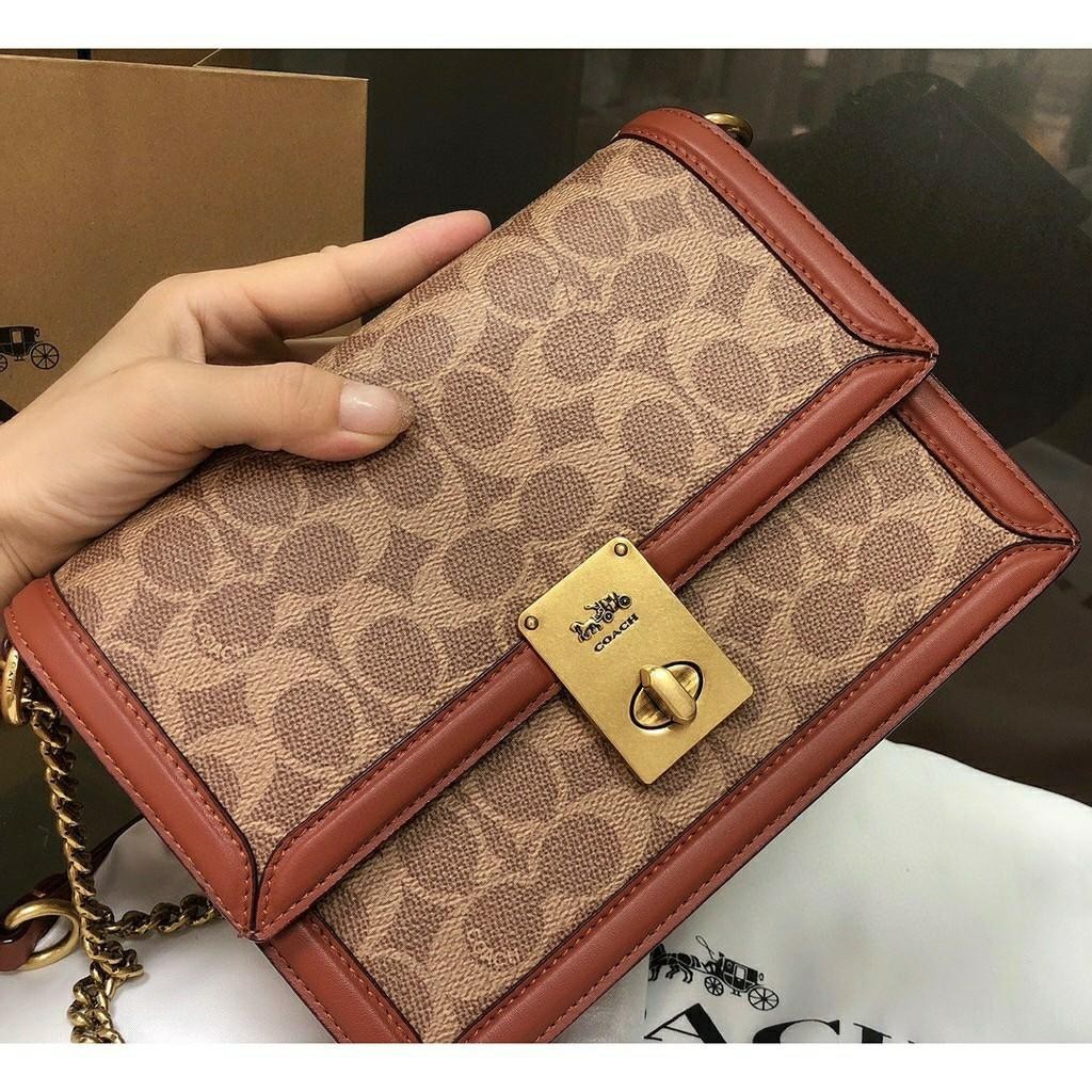 Tas wanita 3492 Hutton Shoulder Bag In Signature Canvas Tan Rust