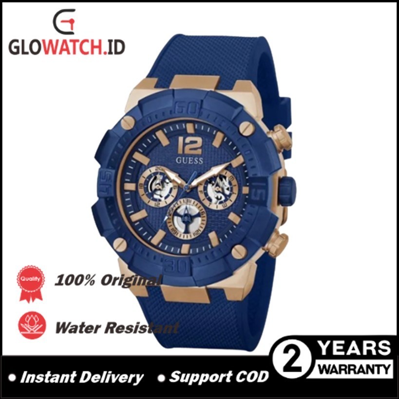 [Promo] Jam Tangan Pria Guess GW0264G4 Carryover Navigator Rose Gold Tone Case Blue Silicone Origina