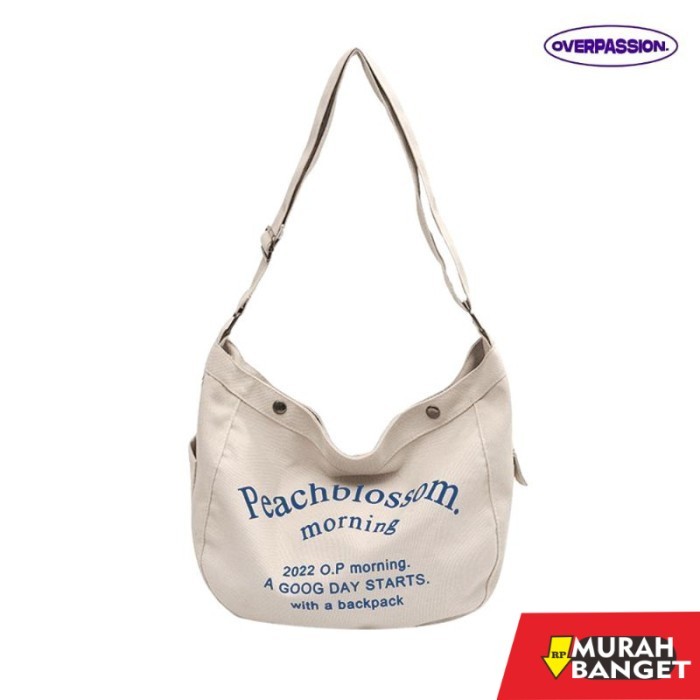 tas selempang pria kekinian Tas Selempang Bahu Kanvas/Canvas pria dan wanita motif peach blossom - H