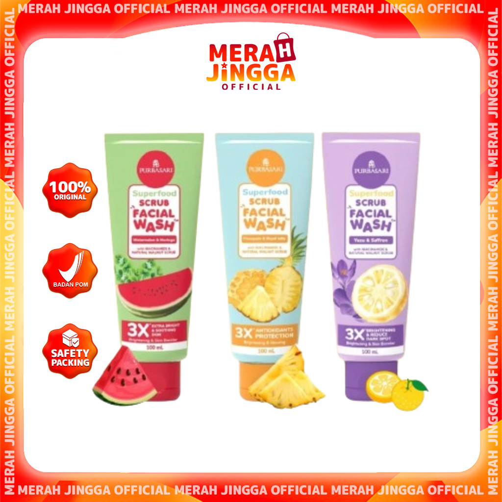 Purbasari Superfood Facial Scrub Wash Series Pembersih Muka Sabun Wajah | Merah Jingga Official