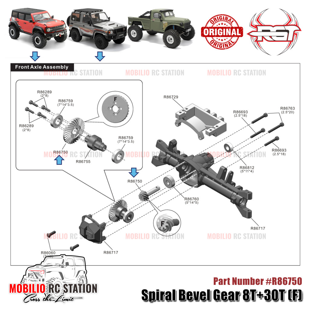 RGT Part #R86750 Spiral Bevel Gear 8T+30T (F) RC EX86170 PRO Challenger EX86130 Pro Runner EX86020 I