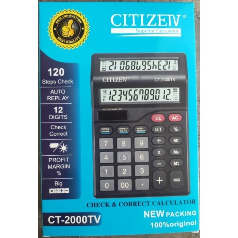 

Kalkulator CITIZEN CT-2000TV Double layar (Khusus Dagang/Kantoran/Wiraswasta) 2power/12Digit