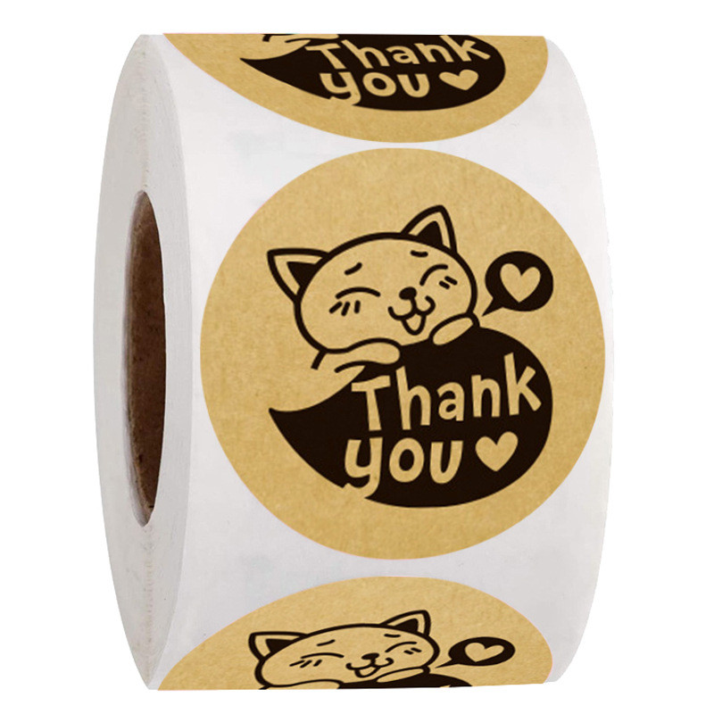 

100-500pcs Kawaii Cat Stickers Round Thank you stickers for Gift Baking Packaging Handmade Decor Kraft Stickers Stationery