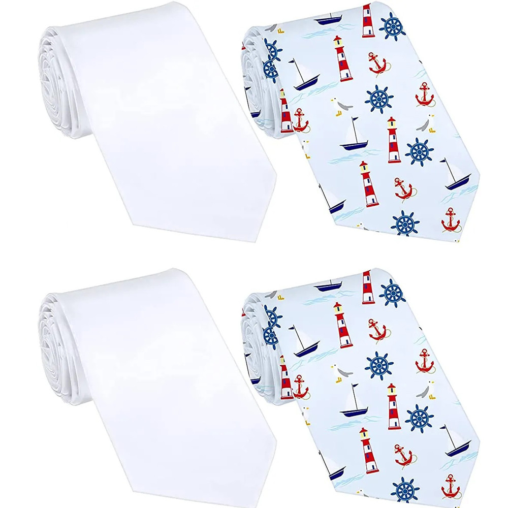 

4PCS/Lot Men Blank Sublimation Tie Solid Color White DIY Heat Transfer Polyester Silky Necktie for Formal Wedding Party Business