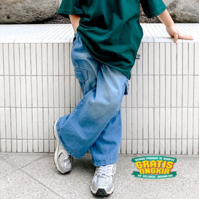 Jeans Anak Cargo Denim Baggy Kidsmate Outlet/ sage hijau tosca
