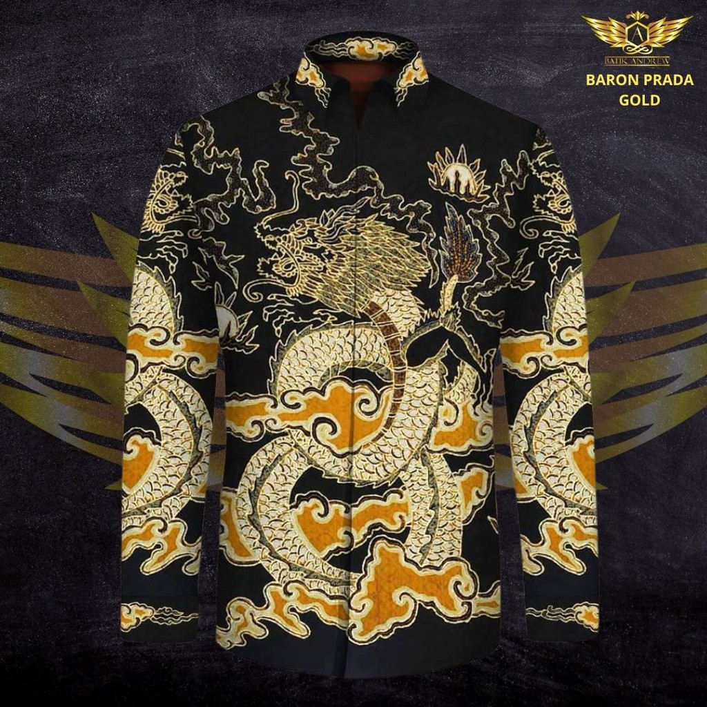 BARON PRADA EMAS MOTIF 2 BAHAN BATIK TULIS SUTRA ATBM NAGA DRAGON SOGAN