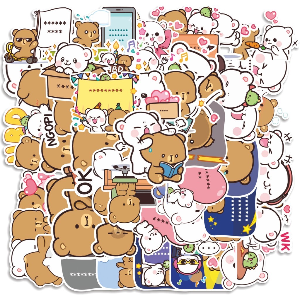 

COD 50 Pcs Stiker Cartoon Cute Couple Bear V3 Lucu Anti Air Untuk Dekorasi Notebook Sepeda Skateboard Handphone