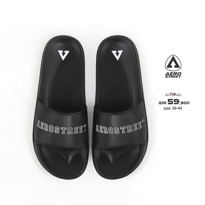 "R.V.Shop" -  PROMO Aerostreet 39-44 Prime Hitam Hitam - Sandal Selop Pria Wanita BAAAA - 41