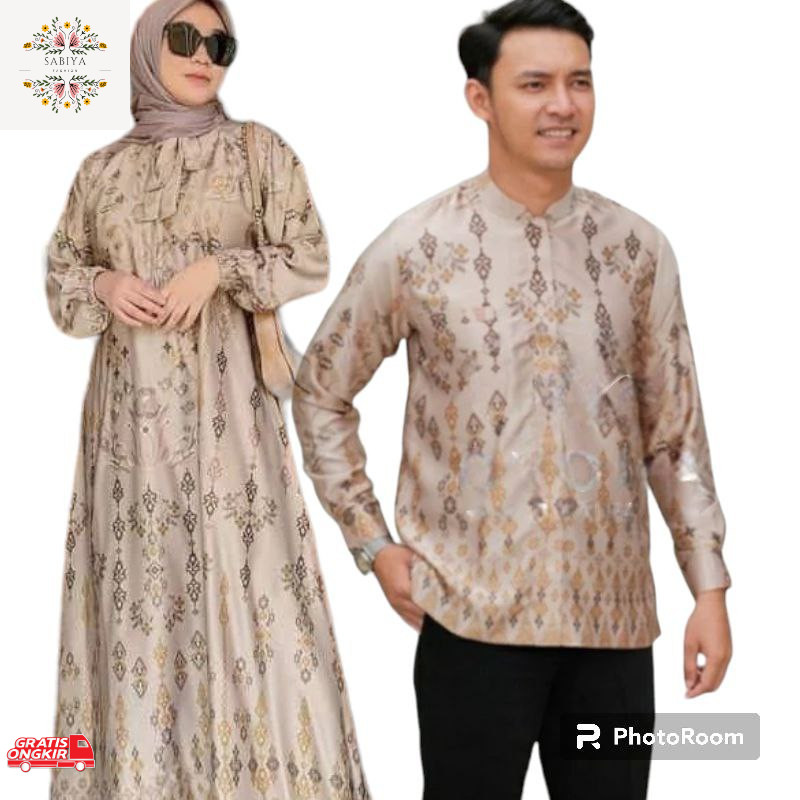 couple maxmara silky lengan panjang baju couple pasangan kondangan gamis maxmara lux motif terbaru