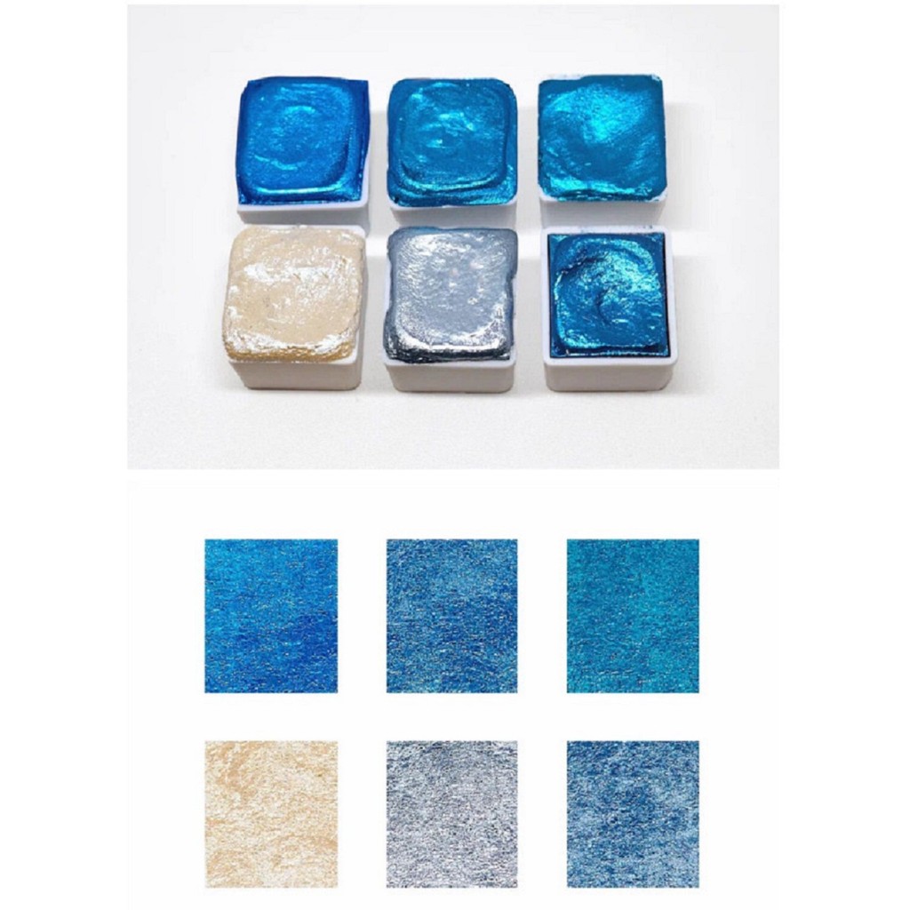 

Blue set handmade watercolor paints half pans in tin case aquarelle nail art supplies