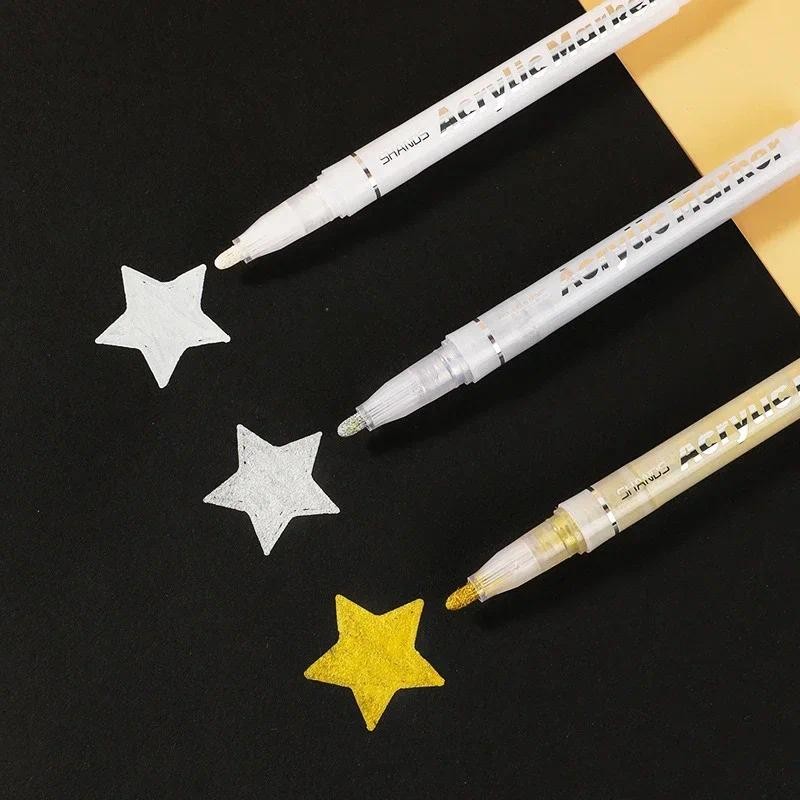 

Highlights Gold Silver White Drawing Art Marker Pen Water-based Propylene Pigment Brush Scrapbook Poster Graffiti Shool Supplies