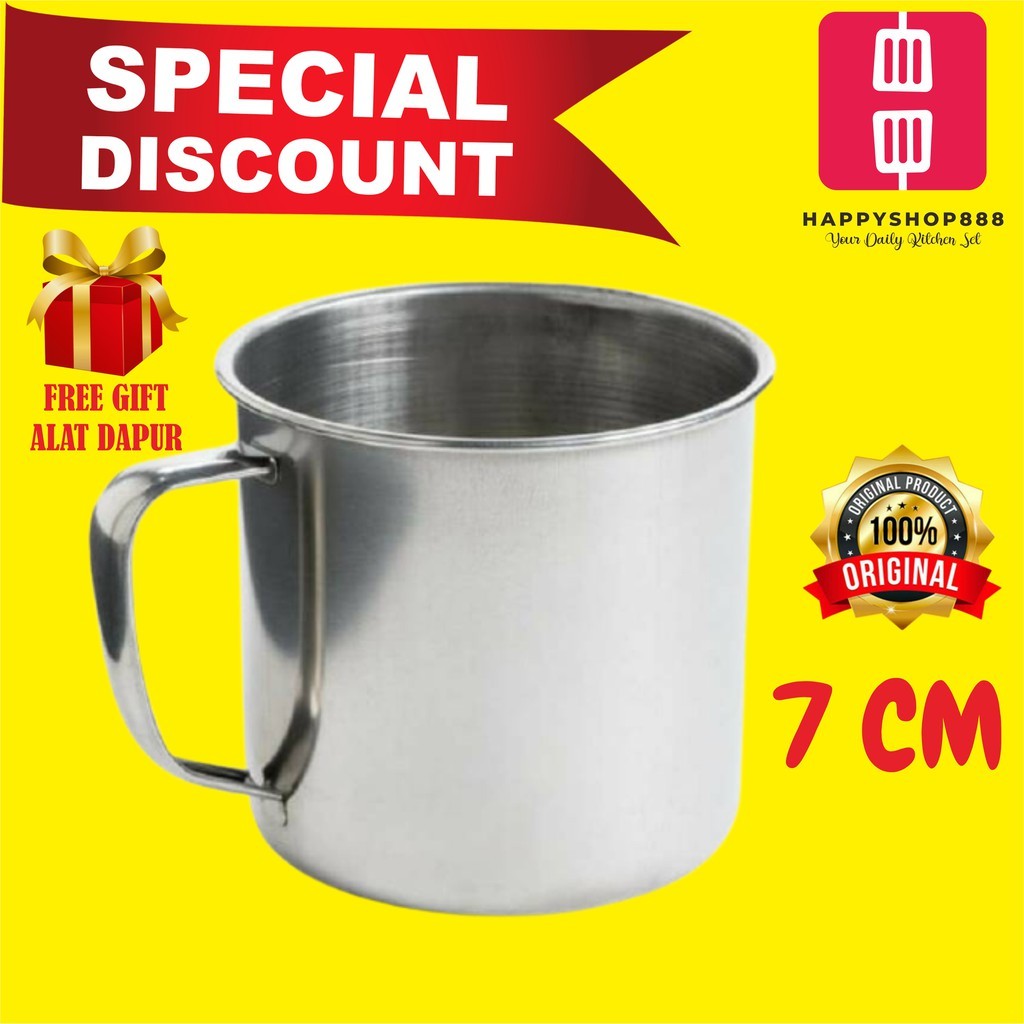 7CM Gelas / Cangkir / Mug Stainless Steel 7 CM Tebal Original Tanpa Tutup