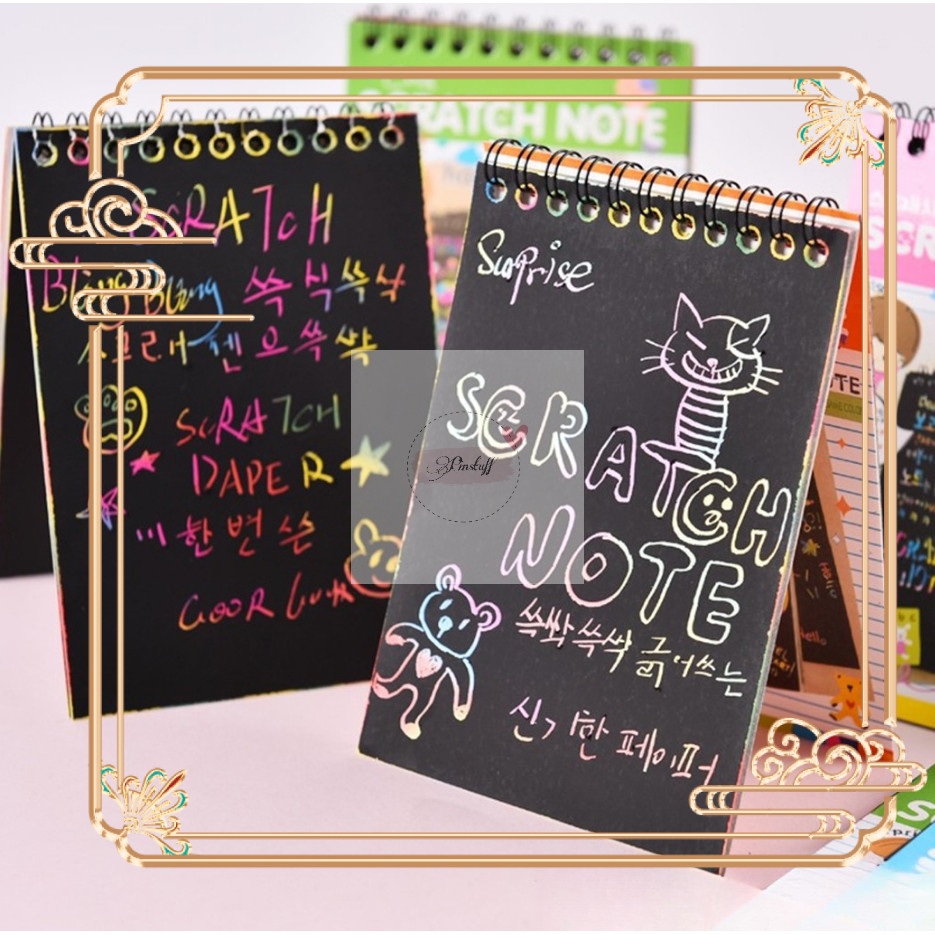 

Buku Sketsa Warna-warni Scratch Book Grafiti Kertas Mini Tulis Gores Gambar DIY Sscratch Paper Note Black Cardboard Mini Hadiah Alat Tulis Mainan Edukasi