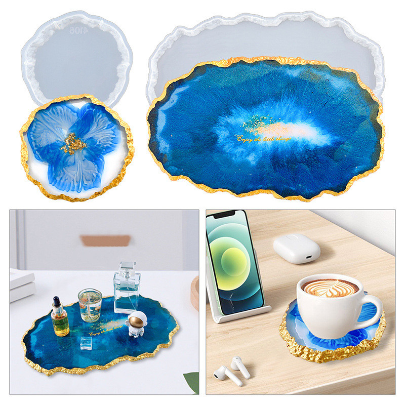 

DIY Crystal Cluster Cup Cushion Epoxy Silicone Mold Cup Pad Storage Base Oval Square Fruit Plate Tray Resin Silicone Molds