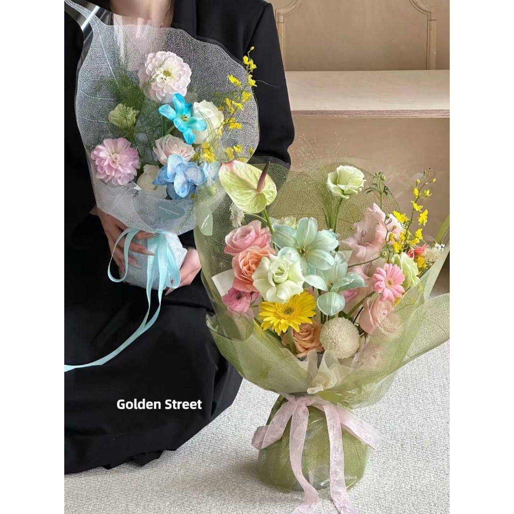 

(20LEMBAR)Flower Wrapping Paper / Leaf Printed Motif Opp Cellophane Kertas Bunga Buket Bentuk Daun Transparent