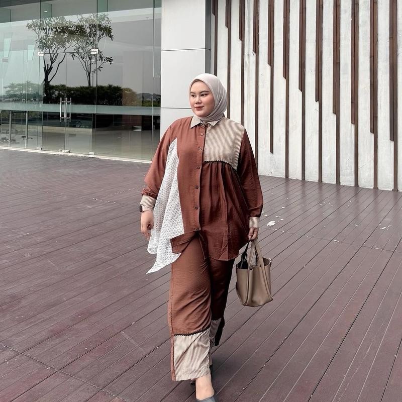 Nadia One Set LD 120 130 140 CM L-4XL | OneSet JUMBO Big Size Bahan Sakura Silk Kombinasi Cotton Str