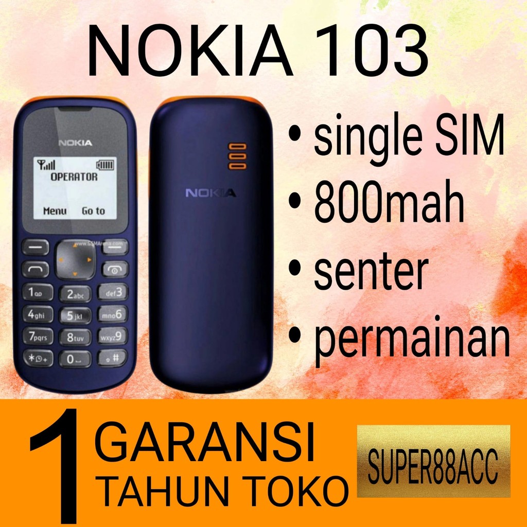 X61_ Hp Nokia 103 Baru [Garansi 1 Tahun] - Hp Jadul Senter Klasik Murah Single Sim -