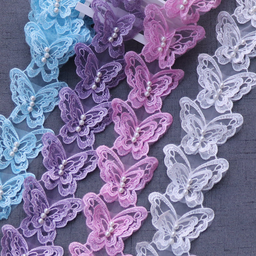 

H032 Butterfly Flower Soluble Organza Lace Trim Knitting Wedding Embroidered DIY Handmade Patchwork Ribbon Sewing Supplies Craft