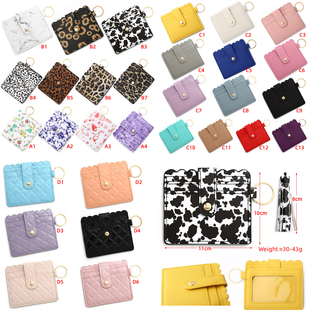 

PU Leather Leopard Colorful Green Pink Golden Champagne Pattern Plaid Lattice Key Buckle Bank Student Bus ID Card Holder