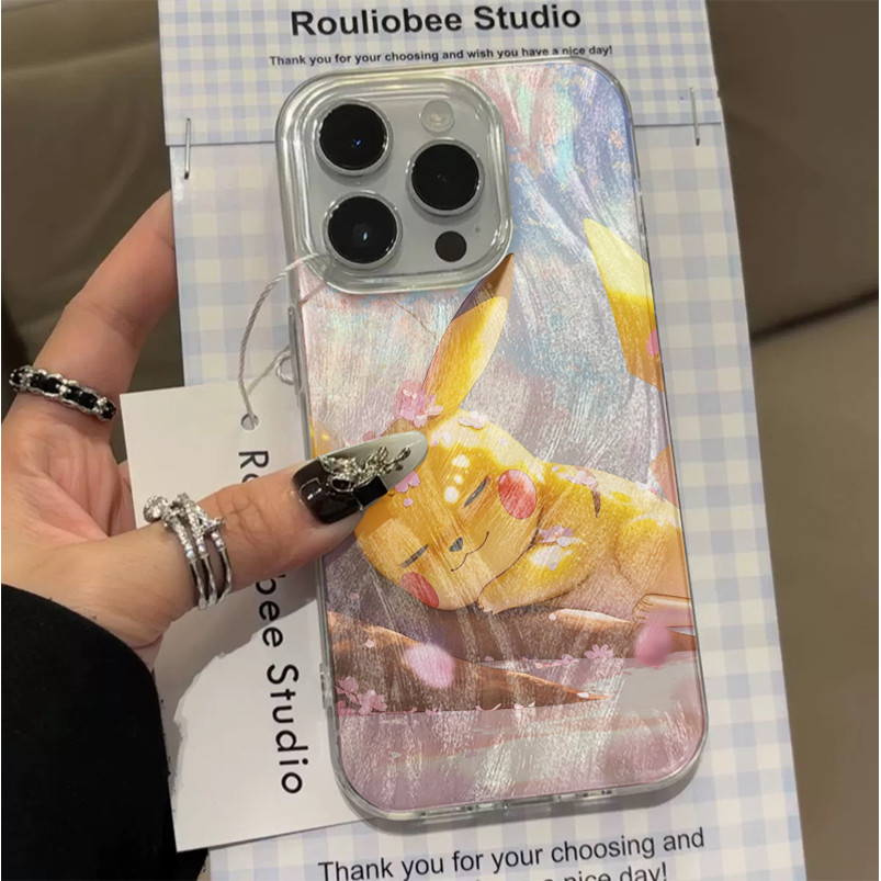 Casing Pikachu di bawah bunga sakura TPU Samsung IPhone OPPO VIVO Samsung a15 a55 s24 s25 ultra a02 