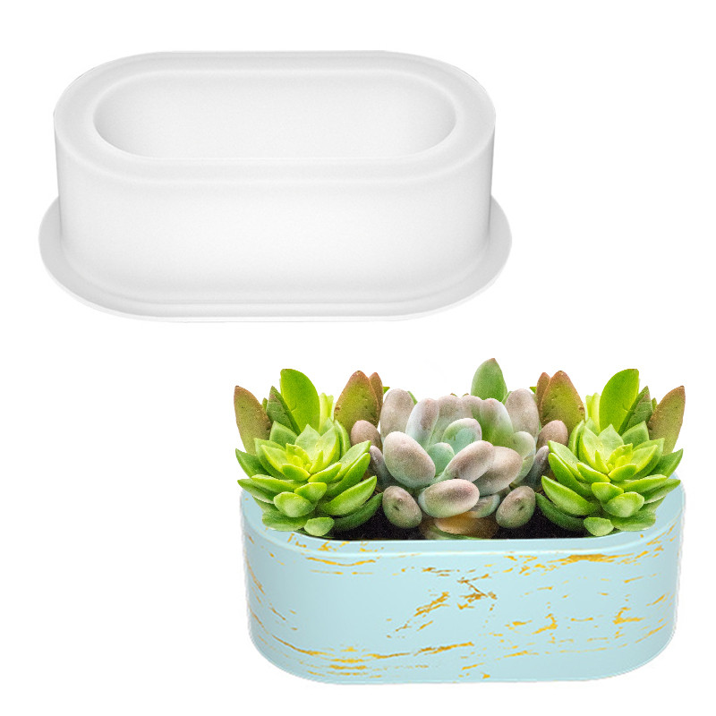 

Rectangular Succulent Flower Pot Silicone Mold DIY Crystal Epoxy Cement Gypsum Mold Oval Candle Cup Mold DIY Storage Box Mould