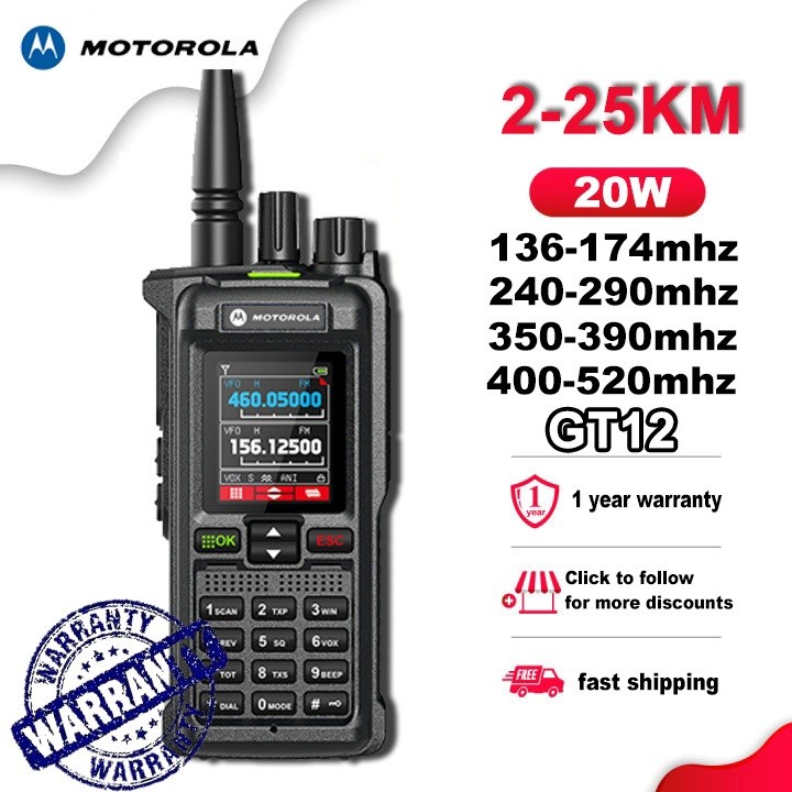HT Motorola GT12plus Walkie Talkie Jarak Jauh 25KM 20 Watt High Power IP68 Tahan Air dan Dual-band t
