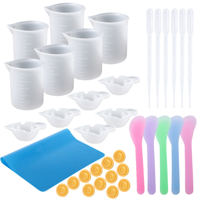 

Easy Clean Silicone Resin Measuring Cups Tool Kit with Stir Sticks Pipettes Spatula Finger Cots for Epoxy Resin Mixing Supplies