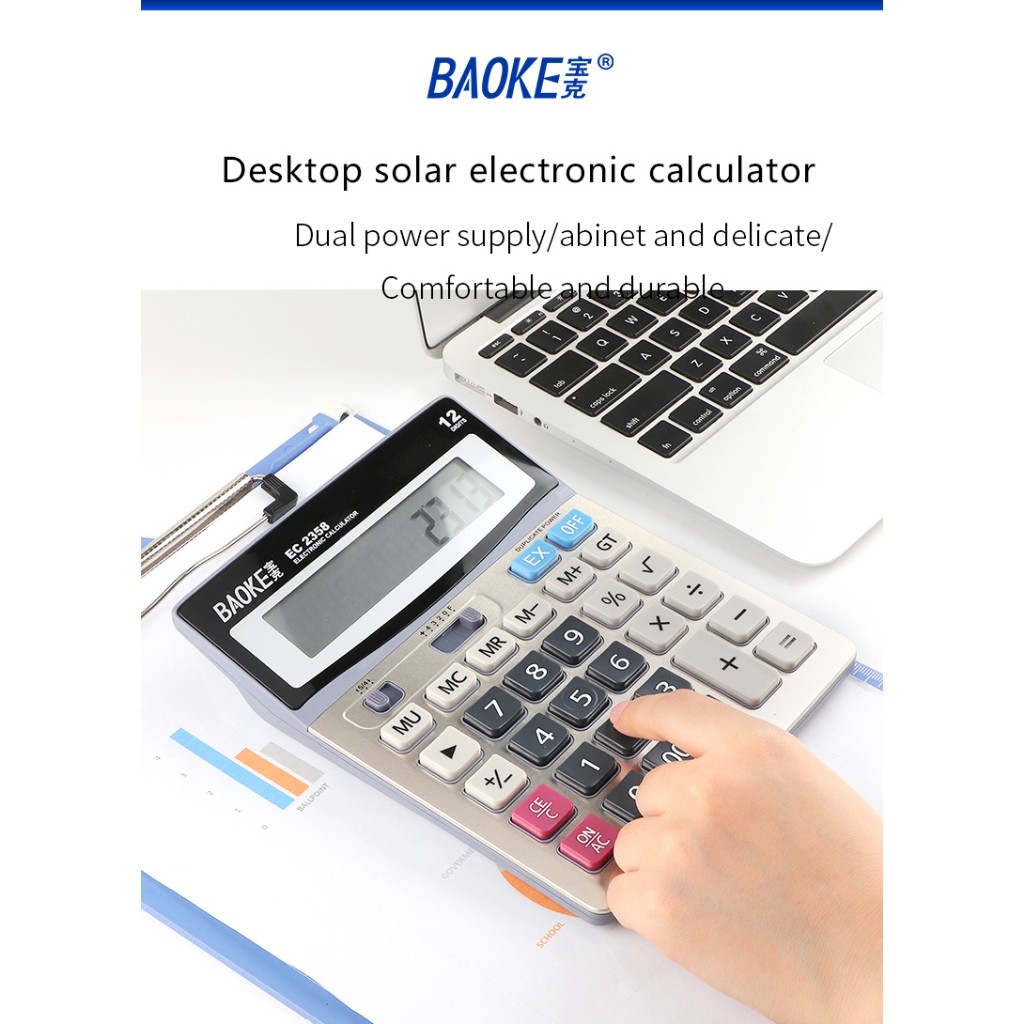 

Baoke Kalkulator Ilmiah Elektronik 12 Digit Desktop Kalkulator LCD Besar dan Kualitas Tinggi EC2358