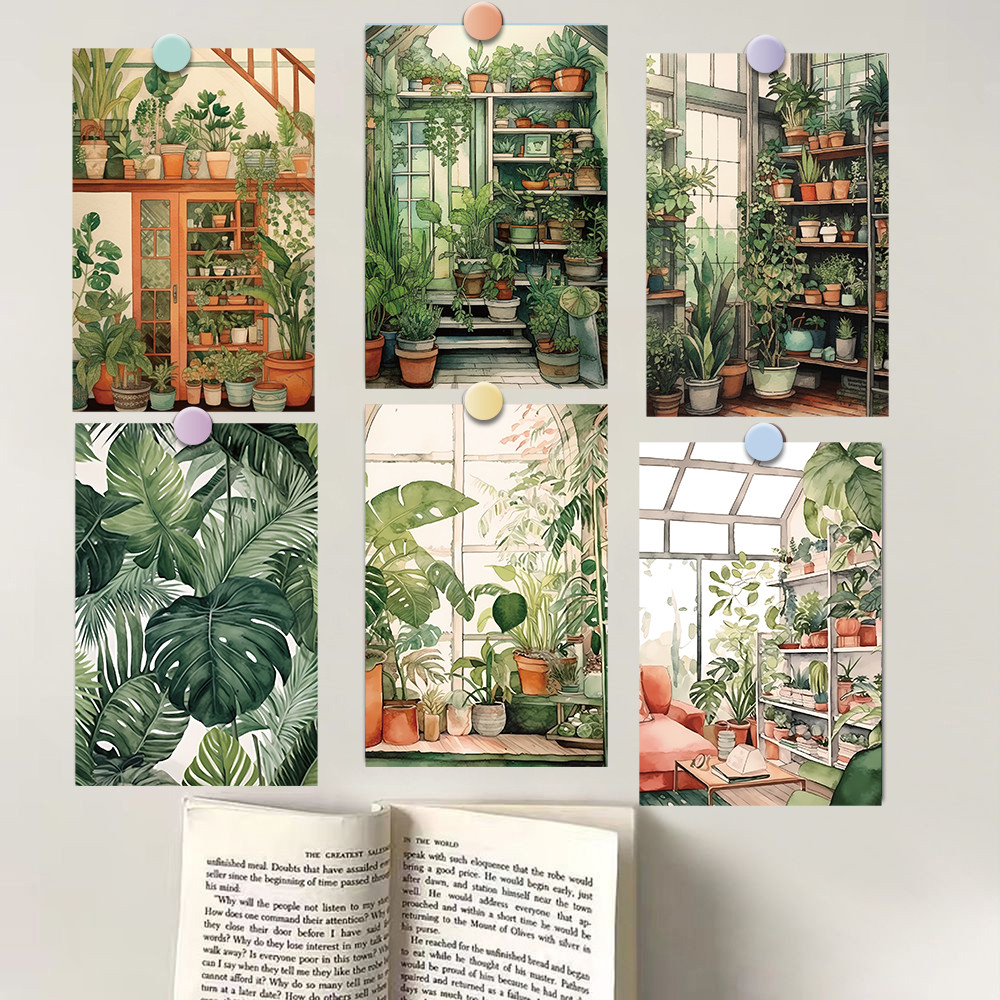 

10×15CM 10PCS Green Leaf Shade Card Sticker Posters Nostalgia Print Laptop Luggage Living Room Cafe Art Decorative Painting