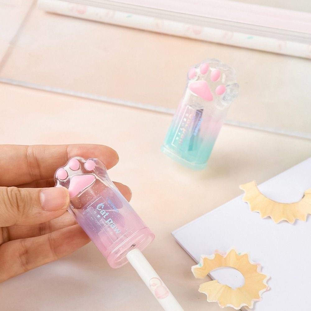Cute Creative Cat Pencil Sharpener Stationery Gradient Color Cat Claw Pencil Sharpener School Suppli
