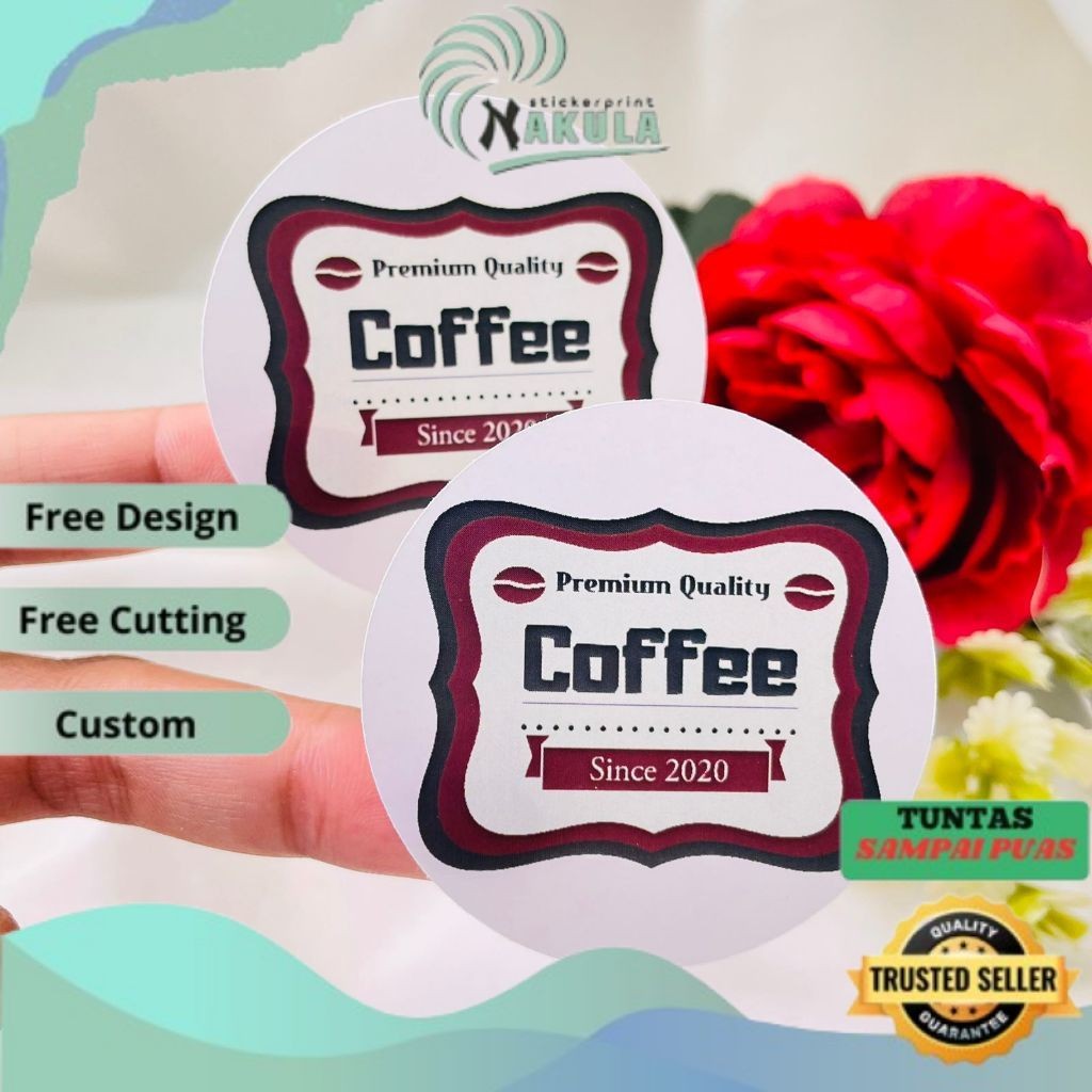 

NKL 2-4 Sticker Label Bulat Tema Kopi Stiker Minuman Coffe Free Desain Custom Logo Coffee