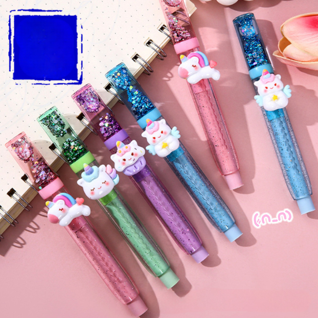 

-SS- PENGHAPUS MEKANIK PENSIL MODEL SLIDE DENGAN KARTUN UNICORN CHUBBY 3D DAN GLITTER AESTHETIC