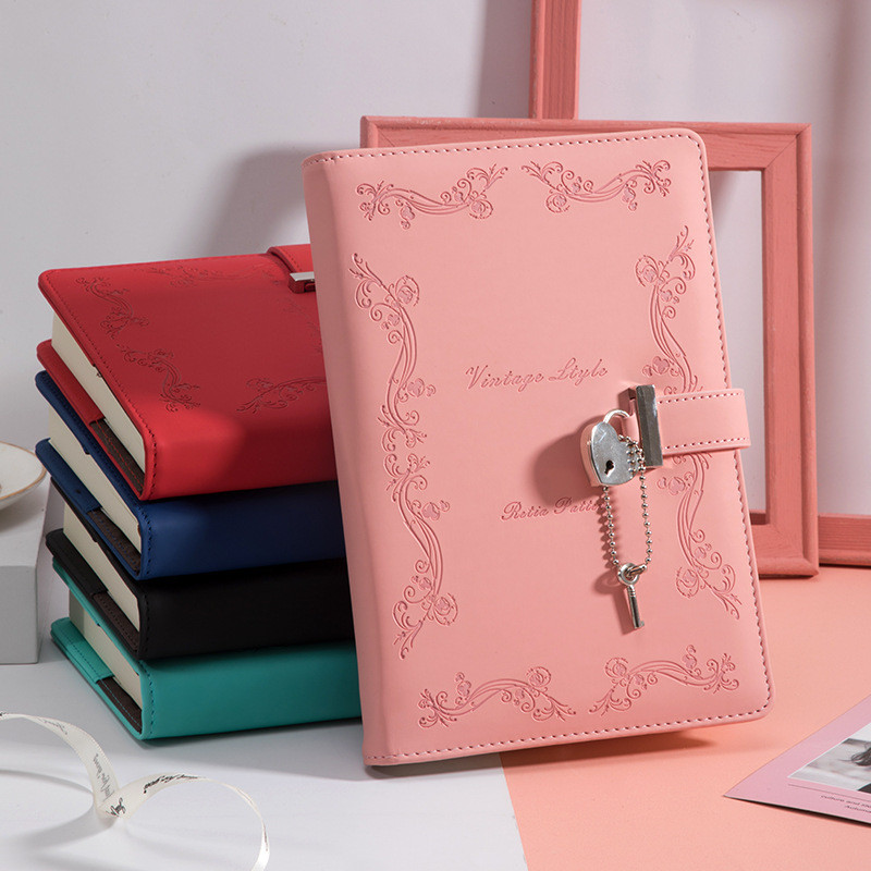 

CHEN LIN Password Book with Lock Heart-shaped Lock PU Notepad Diary Girl College Student Stationery Sketchbook Travel Notebook