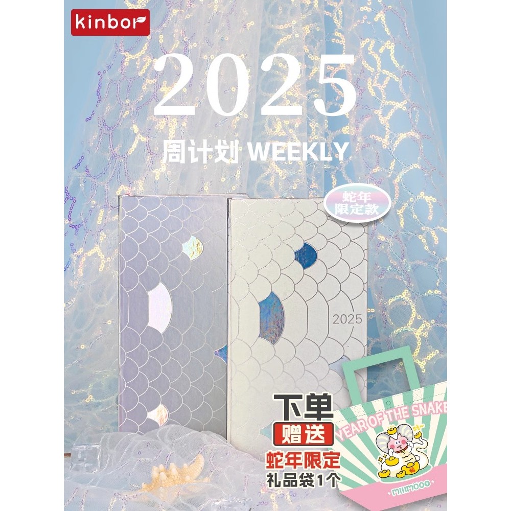 

Kinbor 2025 Annual Planner, Notebook Pocket Pad Schedule Self Disciplined Punch Efficiency Daily Time Management