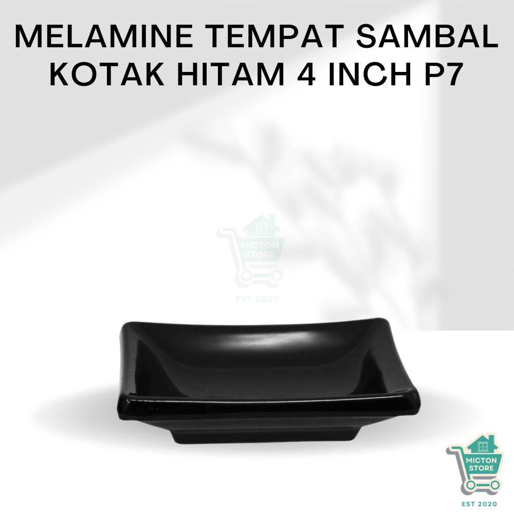 MICTON Premium Melamine Tempat Sambal Kotak Hitam 4 Inch P7 Wadah Sambal Persegi Melamin Mangkuk Sam