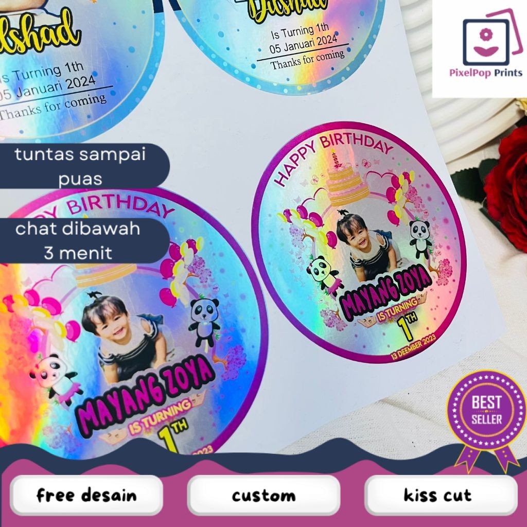 

Opikapip 2-4 Stiker Hologram Ulang Tahun Taun Anak Bentuk Bulat Label Ultah Undangan Happy Birthday