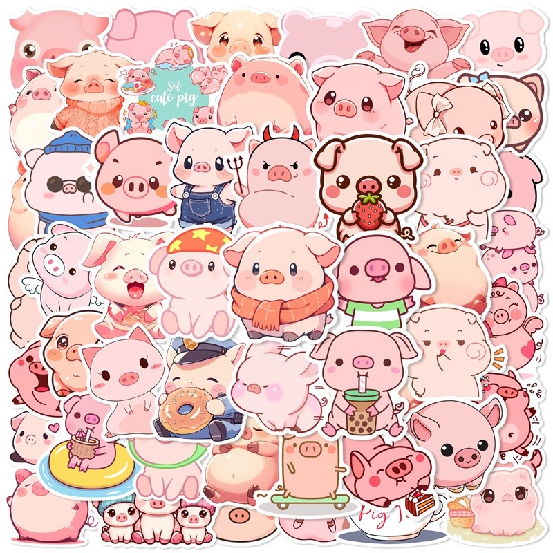

10/30/50PCS Kawaii Pink Pig PVC Sticker Aesthetic DIY Decoration Scrapbooking Stationery Hand Accounting Supplies for Kids