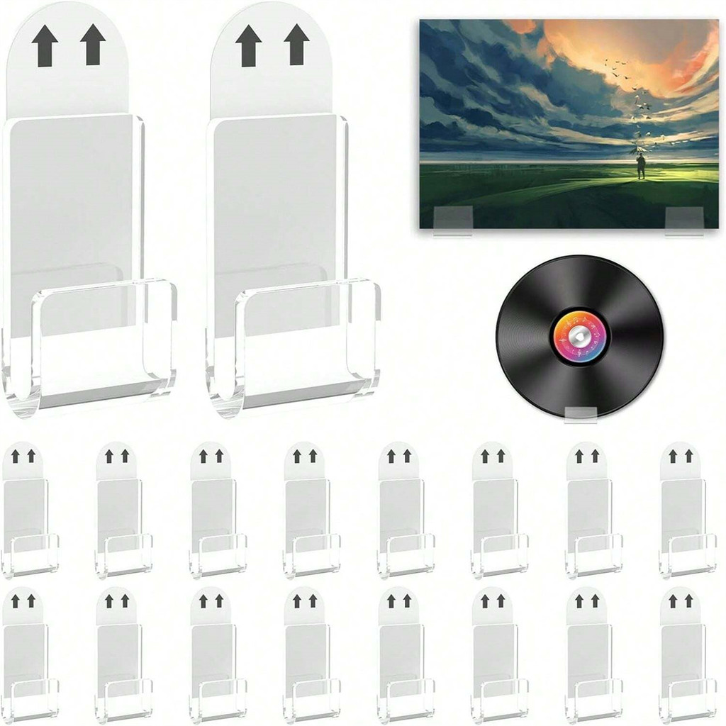 

6/12Pcs Clear Acrylic Record Holder, Vinyl Record Shelf Wall Mount, Adhesive Acrylic Record Display Rack, For Daily Displaying