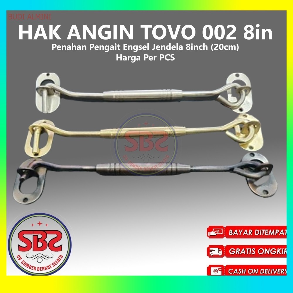 Hak Angin TOVO 8in / 20cm - Penahan Pengait engsel jendela 8 inch chrom Merk TOVO