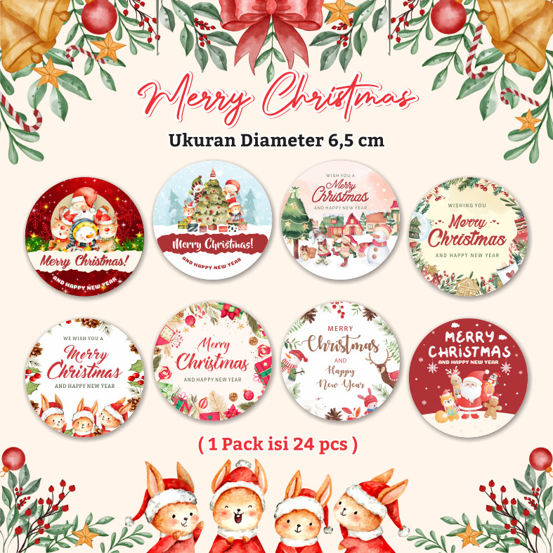 

(24 Pcs) Sticker Natal Christmas Stiker Cookies Kue Xmas / Stiker Toples Kue Natal Merry Christmas