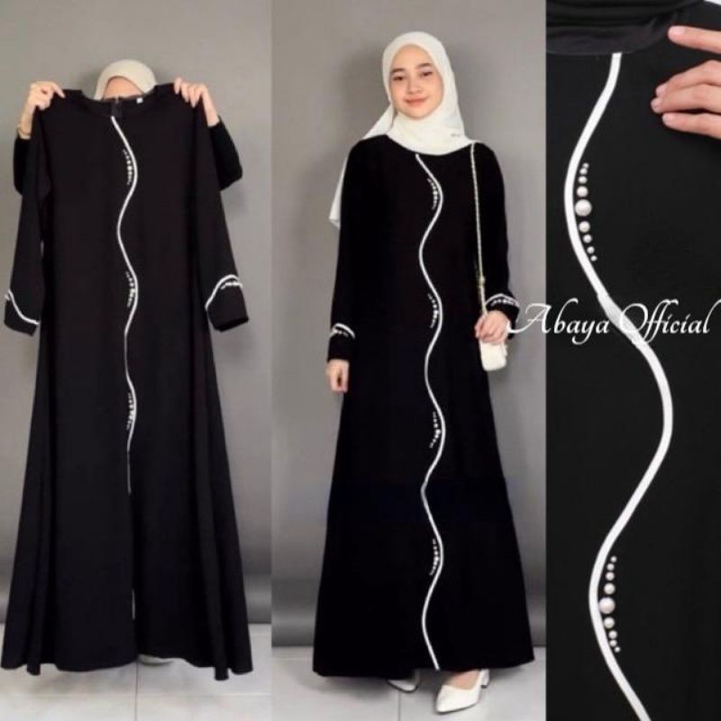 Abaya List Gamis Hitam Remaja Maxi Dress Umroh PREMIUM
