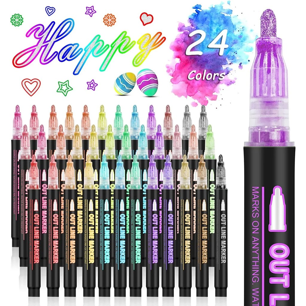

24 Color Double Line Outline Art Pen Marker Pen DIY Graffiti Outline Marker Pen Highlighter Scrapbook Diary Poster Card