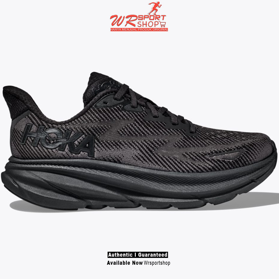 Sepatu Lari Pria Hoka Clifton 9 Wide - Black / Black ORIGINAL