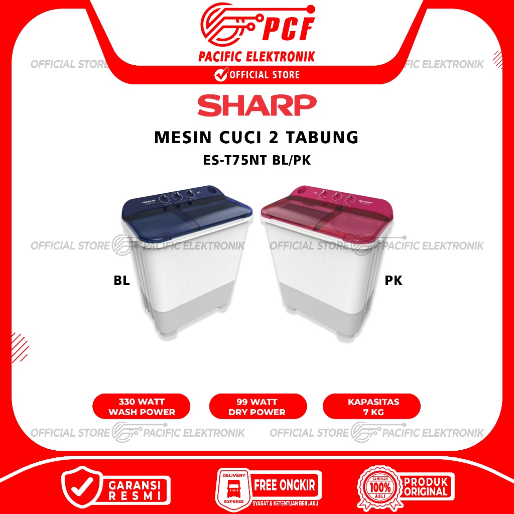 promo Mesin Cuci Sharp 7kg ES-T75NT-BL/PK / 75NT