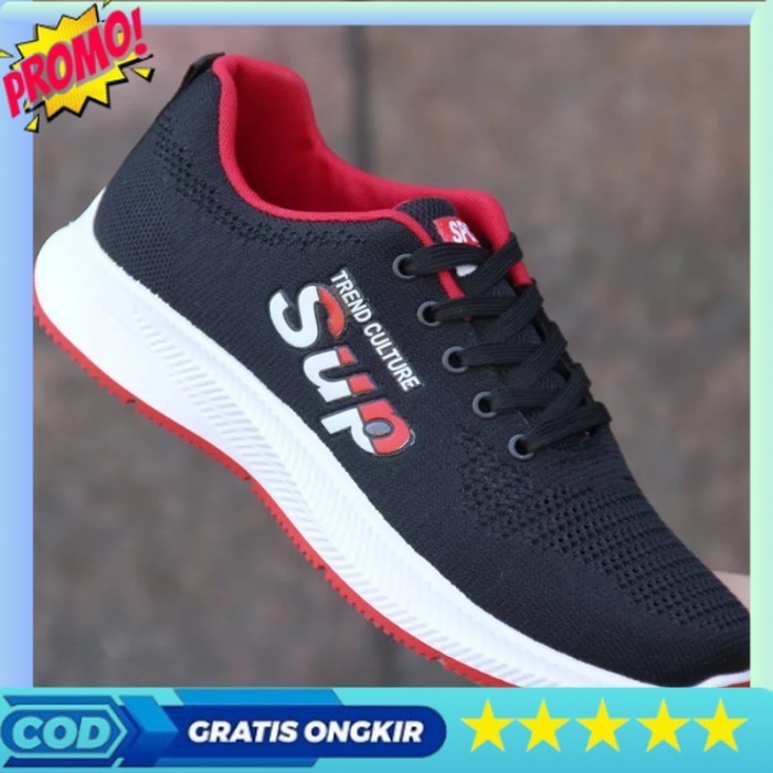SEPATU SNEAKERS COWOK SUP77 - HITAM LIS PUTIH, 39