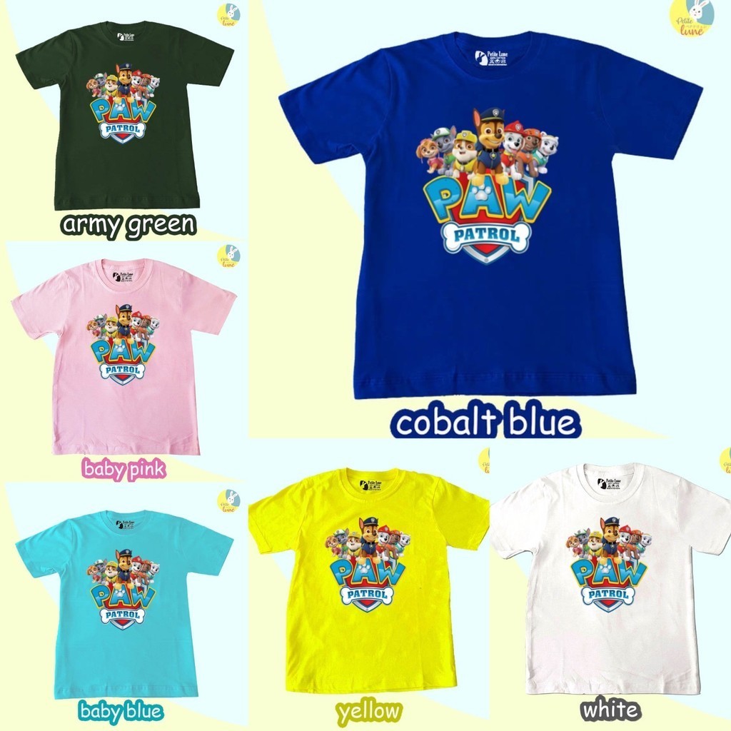 Kaos Katun Anak PAW02 Paw Patrols Dog Atas Unisex Cowok Cewek Couple Twins Keluarga Family Combed 30