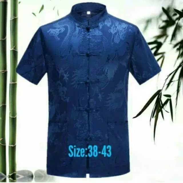 promo ✨ -PROMO.... Cheongsam Lengan Pendek Pria Merah Maroon. - Biru, XXXL