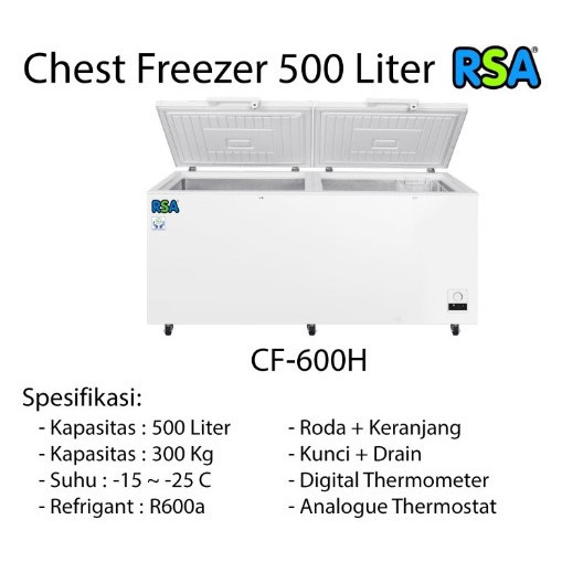 promo terbaru RSA Chest Freezer 500 Liter Freezer Box CF 600H CF-600H Cooler Box CF600H